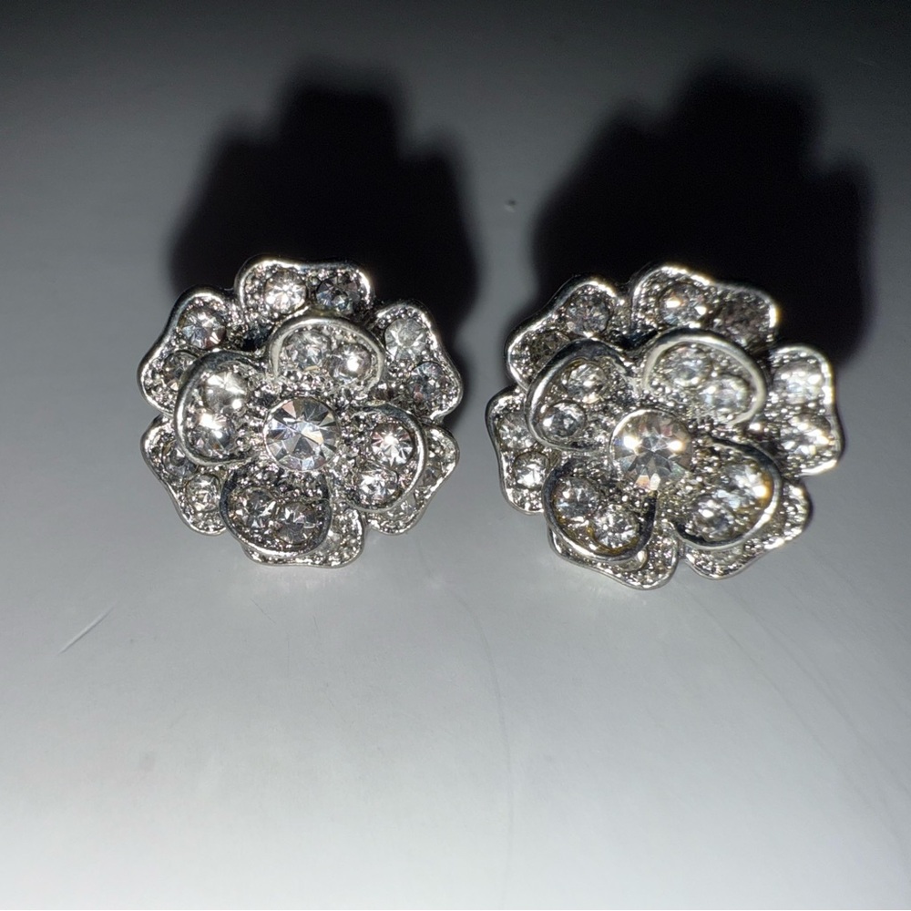 New York & Company Silver Crystal Flower Earrings
